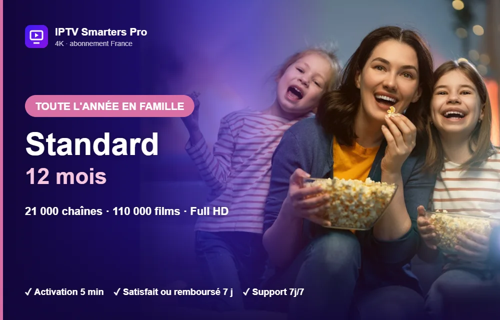 Abonnement IPTV Smarters Pro Standard 12 mois : sport, films et séries en Full HD sur Smart TV